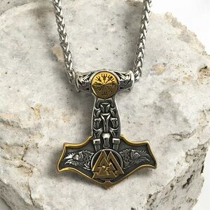 Men's hypoallergenic 316L Stainless Steel Viking Thors Hammer Pendant Necklace